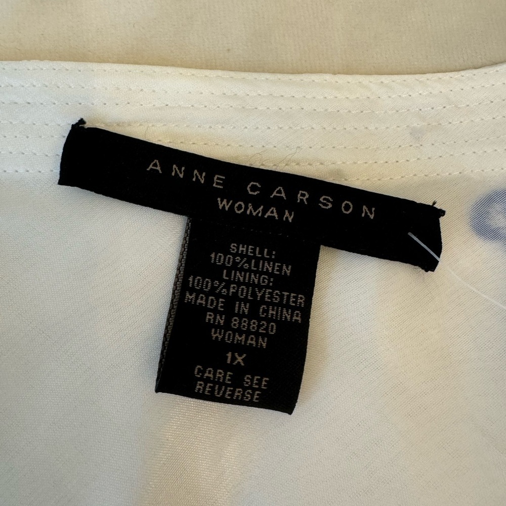 EUC! Anne Carson Linen Floral Embroidered Top, sz 1x - Picture 8 of 9